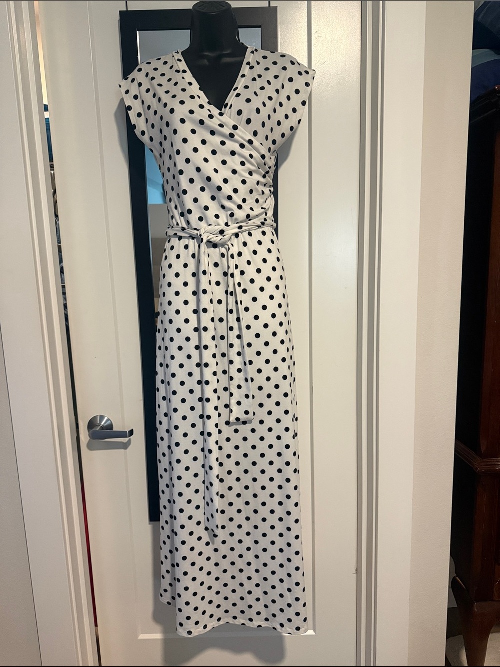 Doublju White Maxi Wrap Dress with Black Polka Dots